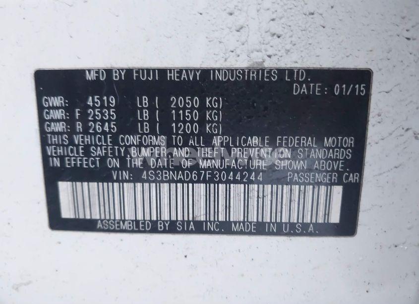 Photo 9 of 2015 Subaru Legacy 2.5I PREMIUM (VIN 4S3BNAD67F3044244)