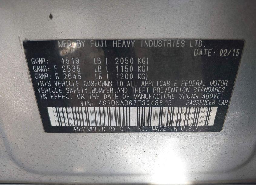 Photo 8 of 2015 Subaru Legacy 2.5I PREMIUM (VIN 4S3BNAD67F3048813)