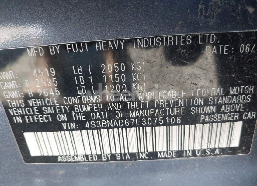 Photo 9 of 2015 Subaru Legacy 2.5I PREMIUM (VIN 4S3BNAD67F3075106)