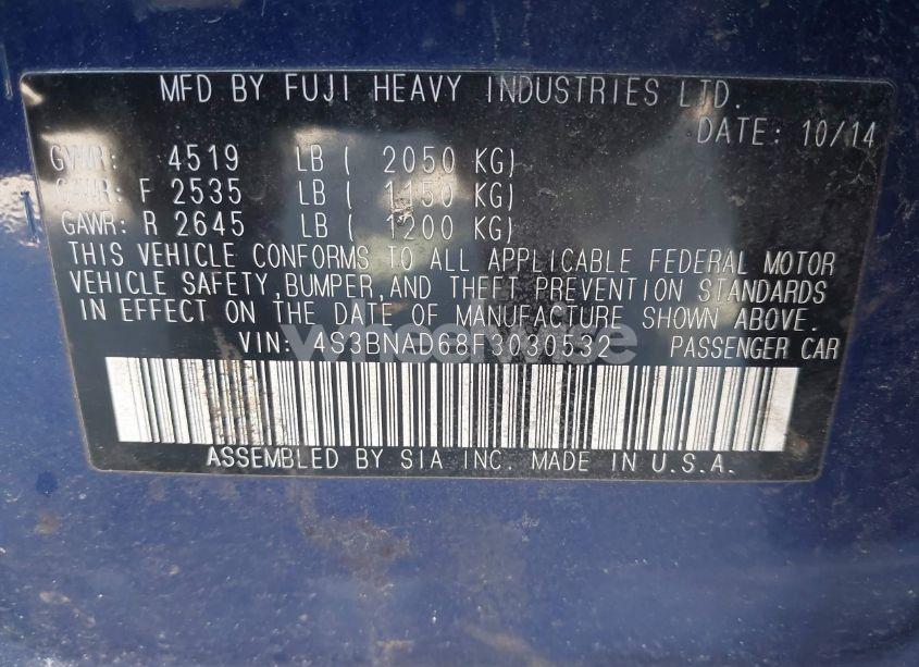 Photo 9 of 2015 Subaru Legacy 2.5I PREMIUM (VIN 4S3BNAD68F3030532)