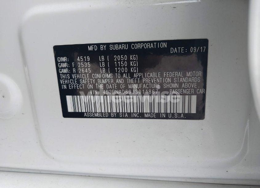 Photo 9 of 2018 Subaru Legacy 2.5I PREMIUM (VIN 4S3BNAD69J3011867)