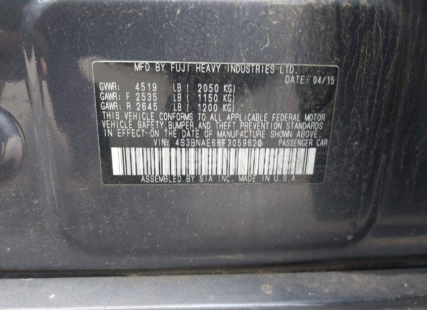 Photo 9 of 2015 Subaru Legacy 2.5I PREMIUM (VIN 4S3BNAE68F3059625)