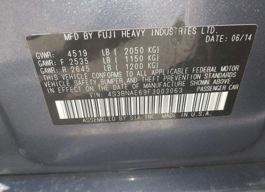 Photo 9 of 2015 Subaru Legacy 2.5I PREMIUM (VIN 4S3BNAE69F3003063)