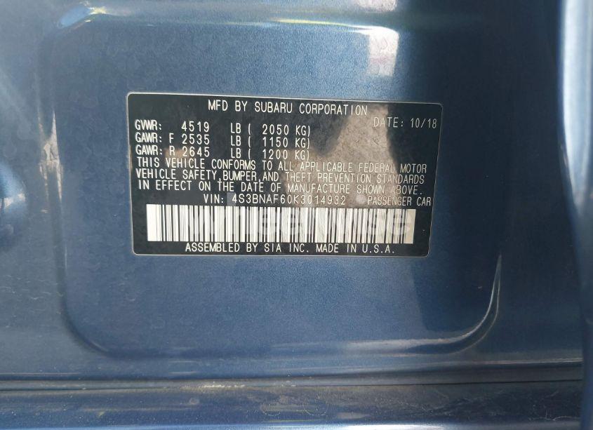 Photo 9 of 2019 Subaru Legacy 2.5I PREMIUM (VIN 4S3BNAF60K3014932)