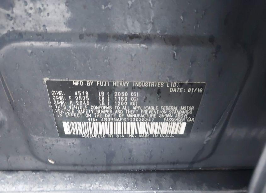 Photo 9 of 2016 Subaru Legacy 2.5I PREMIUM (VIN 4S3BNAF61G3038342)