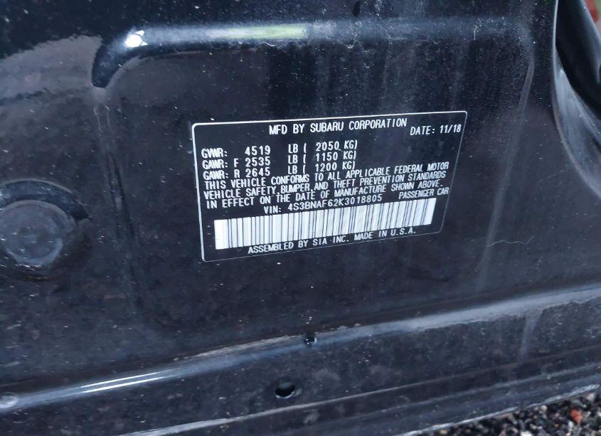 Photo 9 of 2019 Subaru Legacy 2.5I PREMIUM (VIN 4S3BNAF62K3018805)