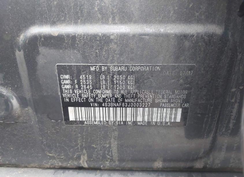 Photo 9 of 2018 Subaru Legacy 2.5I PREMIUM (VIN 4S3BNAF63J3003227)