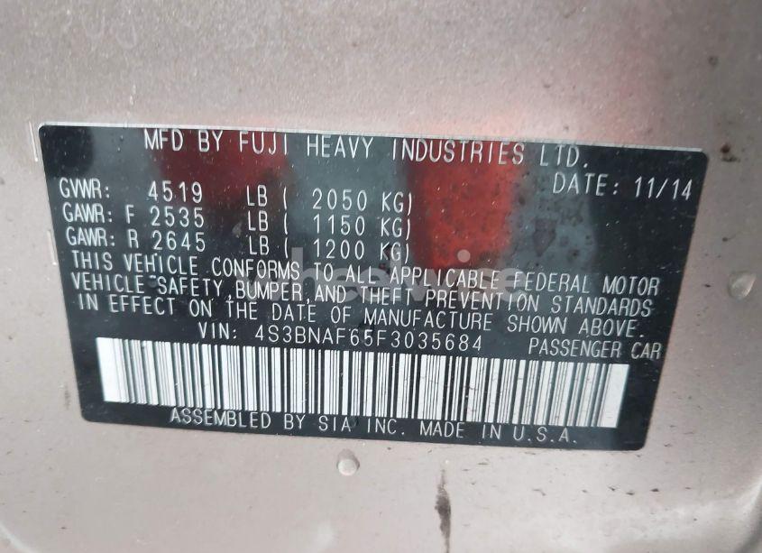 Photo 9 of 2015 Subaru Legacy 2.5I PREMIUM (VIN 4S3BNAF65F3035684)