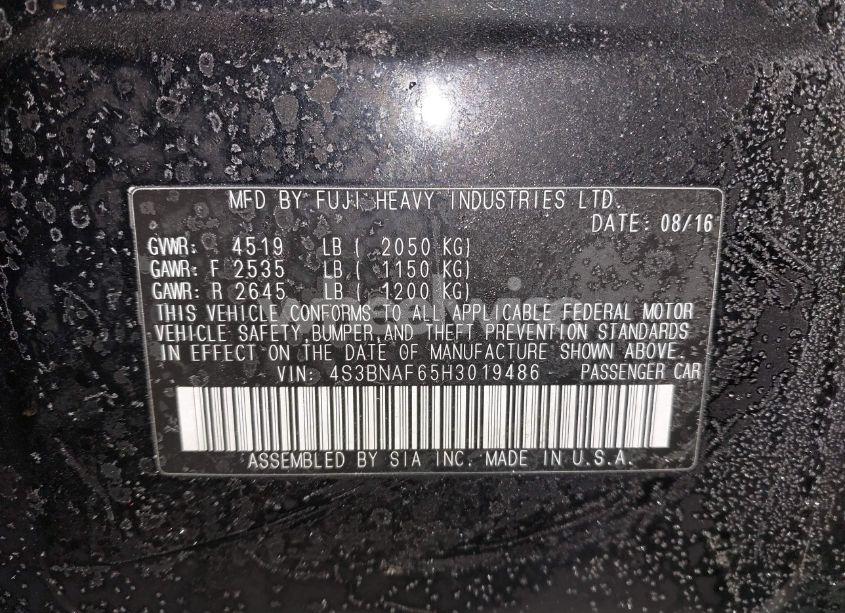 Photo 9 of 2017 Subaru Legacy 2.5I PREMIUM (VIN 4S3BNAF65H3019486)