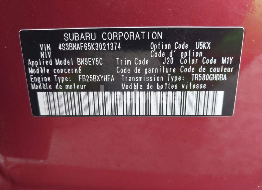 Photo 9 of 2019 Subaru Legacy 2.5I PREMIUM (VIN 4S3BNAF65K3021374)