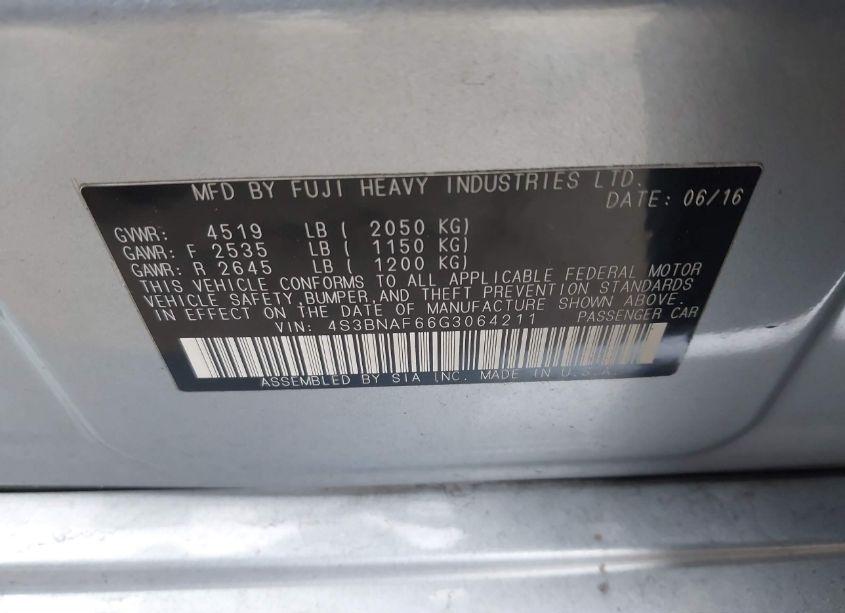 Photo 9 of 2016 Subaru Legacy 2.5I PREMIUM (VIN 4S3BNAF66G3064211)