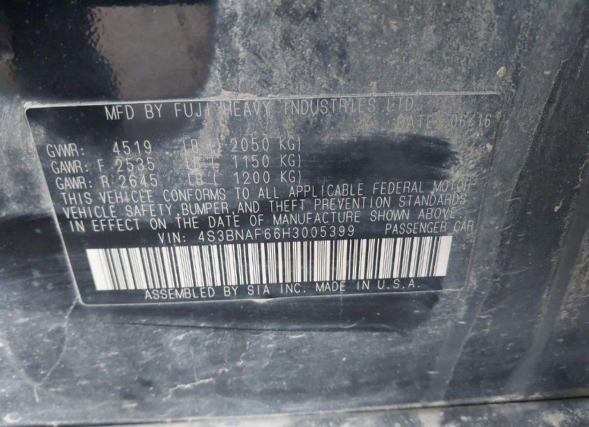 Photo 9 of 2017 Subaru Legacy 2.5I PREMIUM (VIN 4S3BNAF66H3005399)