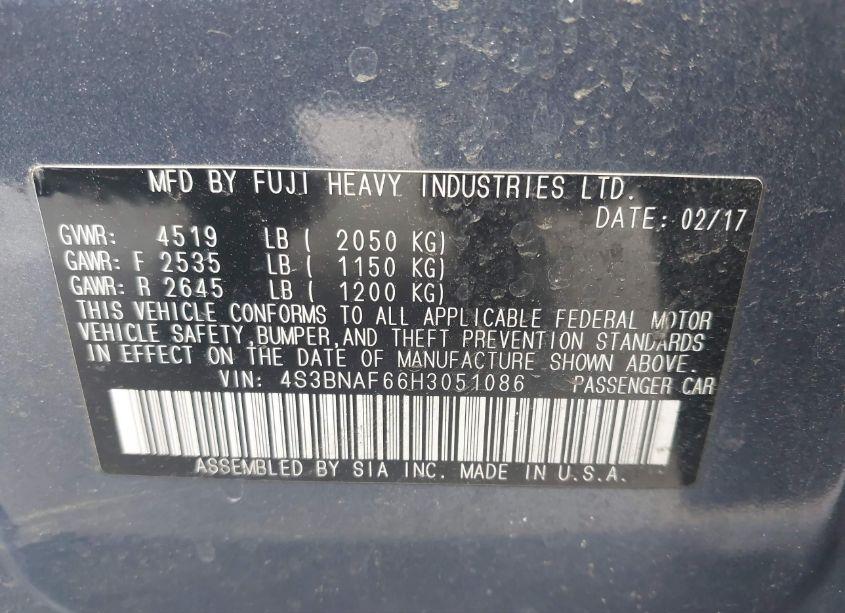 Photo 9 of 2017 Subaru Legacy 2.5I PREMIUM (VIN 4S3BNAF66H3051086)