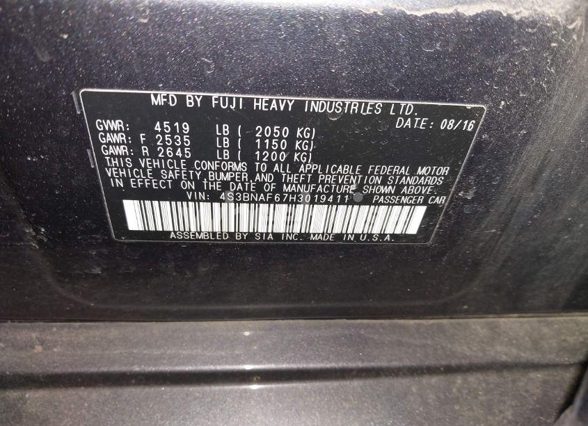 Photo 9 of 2017 Subaru Legacy 2.5I PREMIUM (VIN 4S3BNAF67H3019411)
