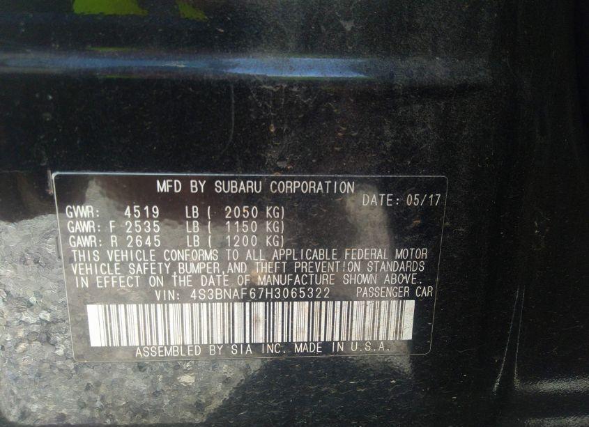 Photo 9 of 2017 Subaru Legacy 2.5I PREMIUM (VIN 4S3BNAF67H3065322)