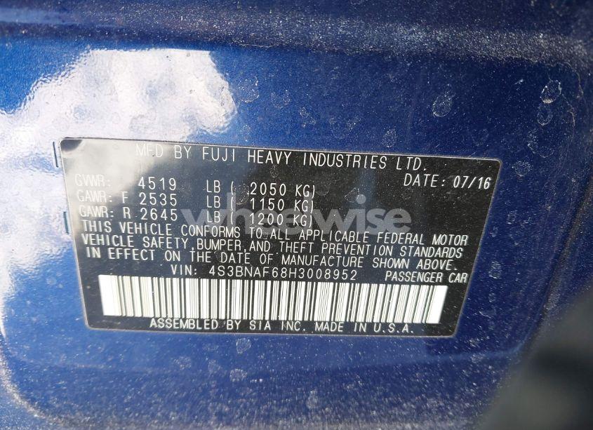 Photo 9 of 2017 Subaru Legacy 2.5I PREMIUM (VIN 4S3BNAF68H3008952)