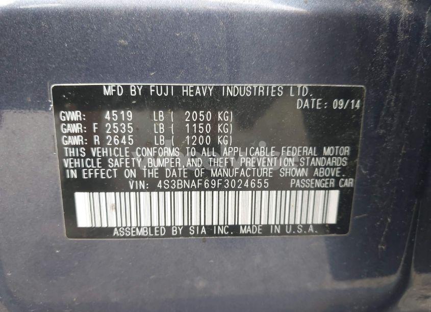 Photo 9 of 2015 Subaru Legacy 2.5I PREMIUM (VIN 4S3BNAF69F3024655)