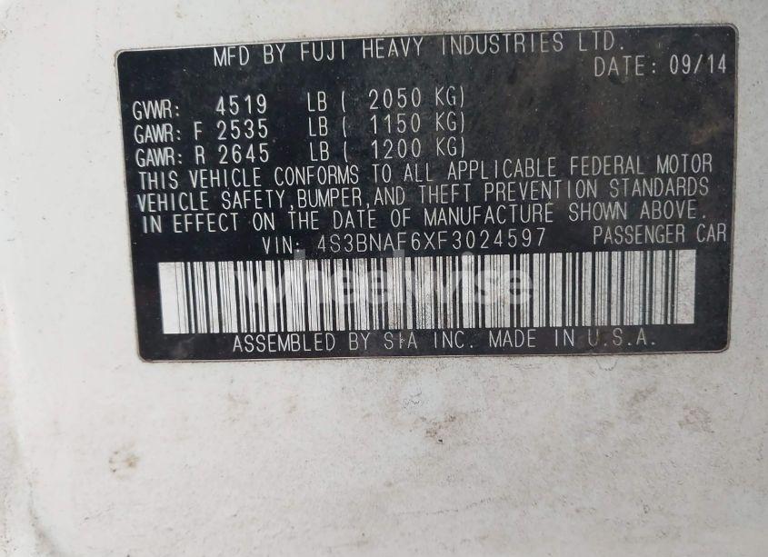 Photo 9 of 2015 Subaru Legacy 2.5I PREMIUM (VIN 4S3BNAF6XF3024597)