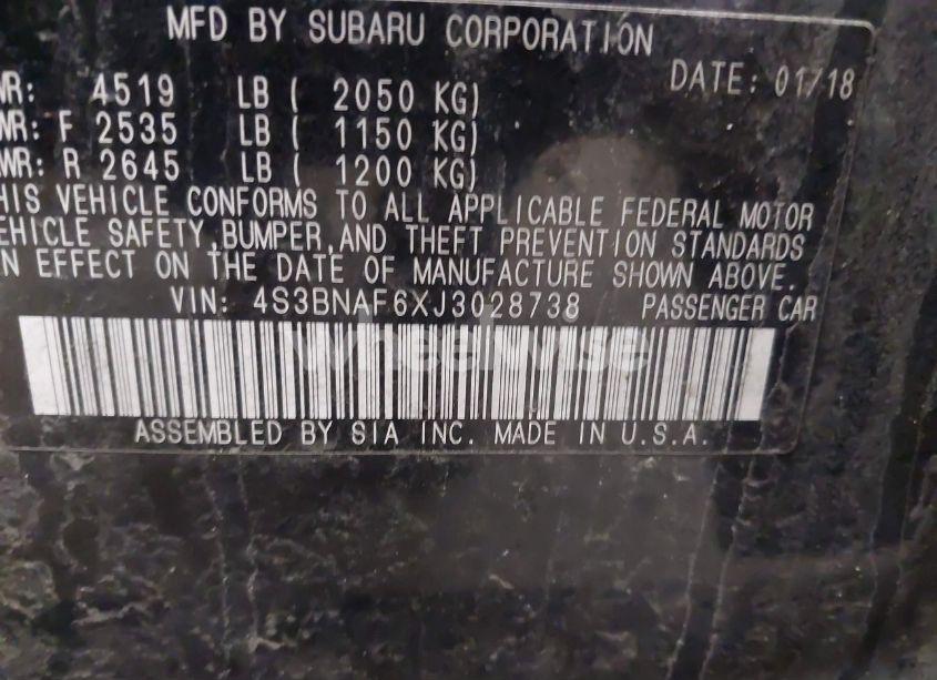 Photo 9 of 2018 Subaru Legacy 2.5I PREMIUM (VIN 4S3BNAF6XJ3028738)