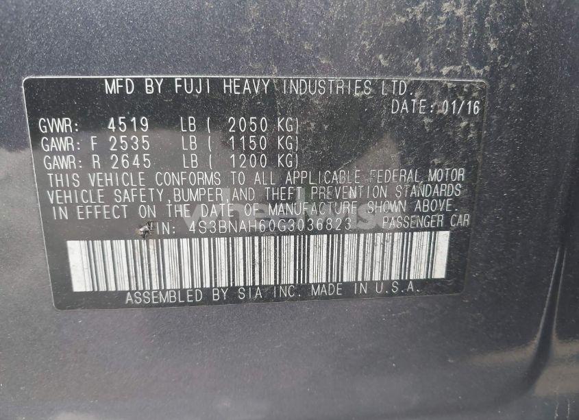 Photo 9 of 2016 Subaru Legacy 2.5I PREMIUM (VIN 4S3BNAH60G3036823)