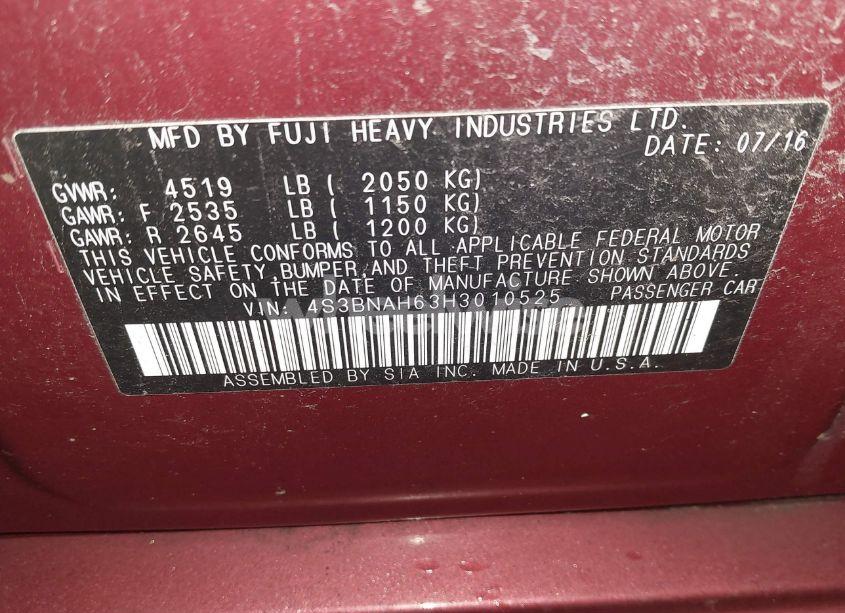 Photo 9 of 2017 Subaru Legacy 2.5I PREMIUM (VIN 4S3BNAH63H3010525)