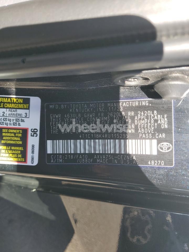 Photo 12 of 2024 TOYOTA CAMRY LE (VIN 4S3BNAH63H3050894)