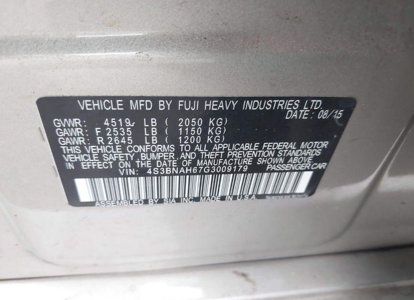 Photo 9 of 2016 Subaru Legacy 2.5I PREMIUM (VIN 4S3BNAH67G3009179)