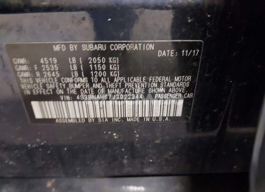 Photo 9 of 2018 Subaru Legacy 2.5I PREMIUM (VIN 4S3BNAH67J3022344)