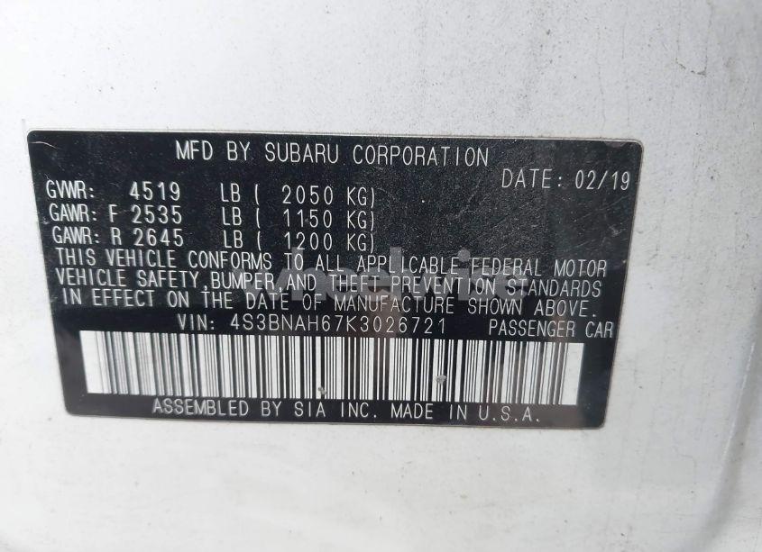 Photo 9 of 2019 Subaru Legacy 2.5I PREMIUM (VIN 4S3BNAH67K3026721)