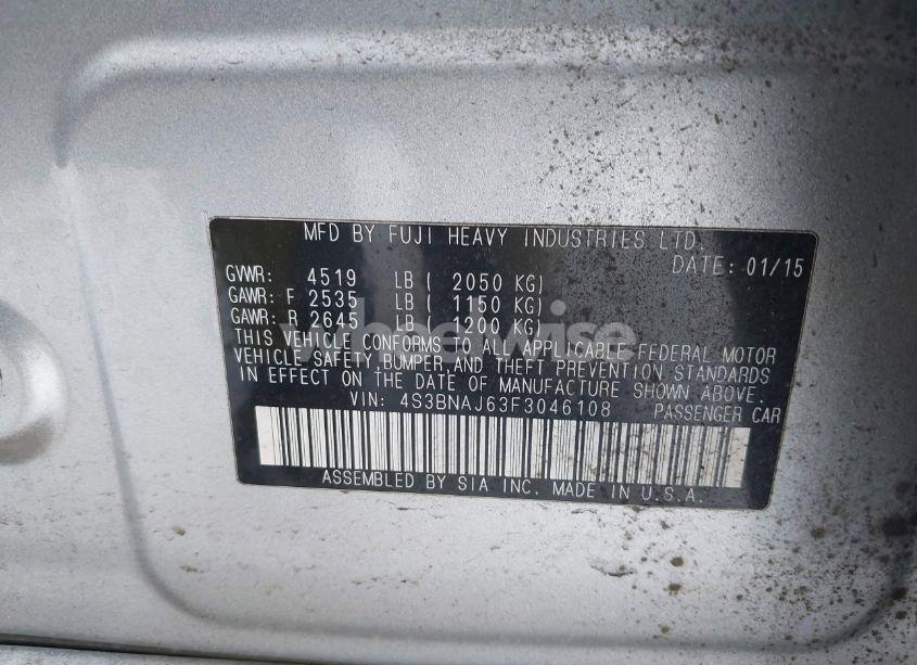 Photo 9 of 2015 Subaru Legacy 2.5I LIMITED (VIN 4S3BNAJ63F3046108)