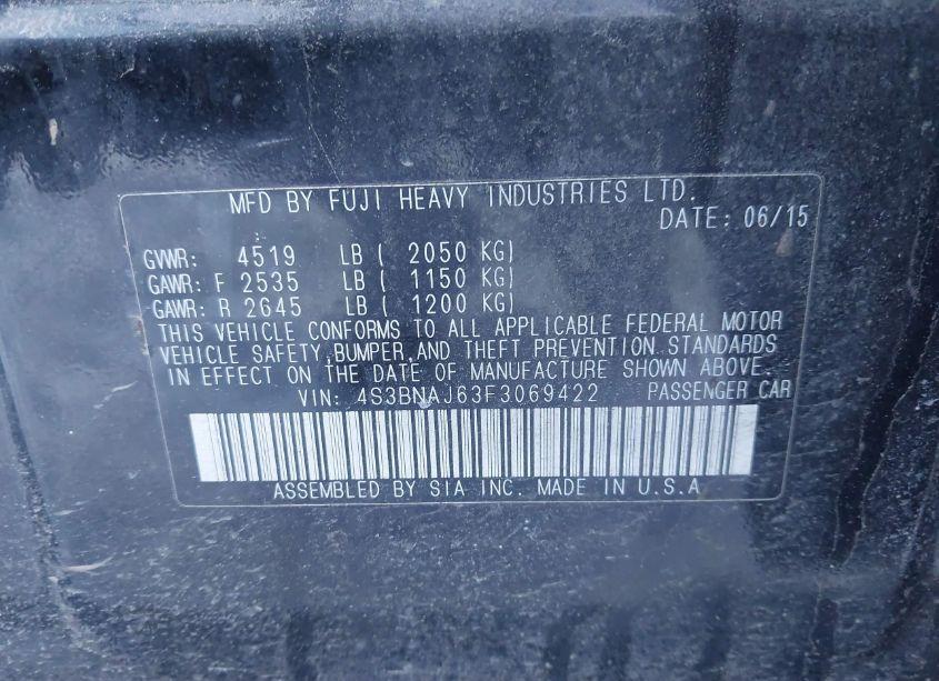 Photo 9 of 2015 Subaru Legacy 2.5I LIMITED (VIN 4S3BNAJ63F3069422)