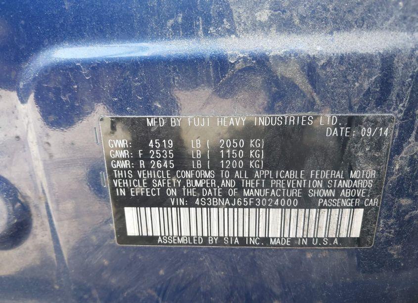 Photo 9 of 2015 Subaru Legacy 2.5I LIMITED (VIN 4S3BNAJ65F3024000)
