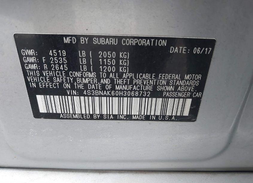 Photo 9 of 2017 Subaru Legacy 2.5I LIMITED (VIN 4S3BNAK60H3068732)