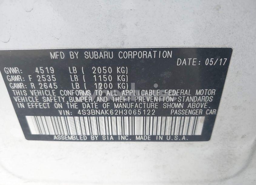 Photo 9 of 2017 Subaru Legacy 2.5I LIMITED (VIN 4S3BNAK62H3065122)