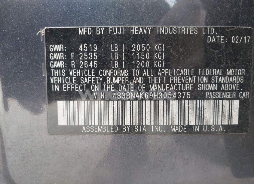Photo 9 of 2017 Subaru Legacy 2.5I LIMITED (VIN 4S3BNAK69H3054375)