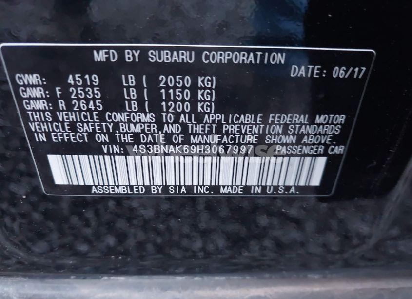 Photo 9 of 2017 Subaru Legacy 2.5I LIMITED (VIN 4S3BNAK69H3067997)