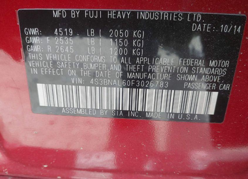 Photo 9 of 2015 Subaru Legacy 2.5I LIMITED (VIN 4S3BNAL60F3026783)