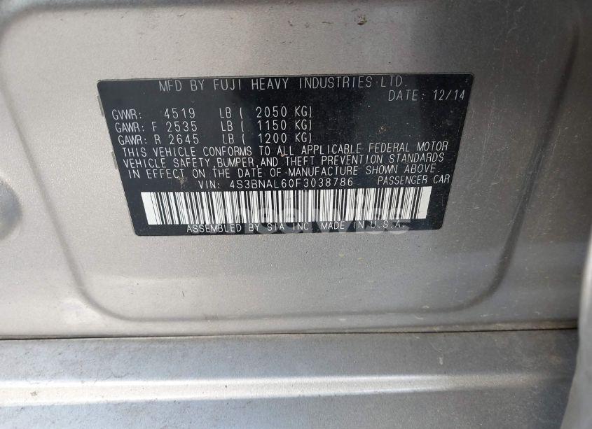 Photo 9 of 2015 Subaru Legacy 2.5I LIMITED (VIN 4S3BNAL60F3038786)