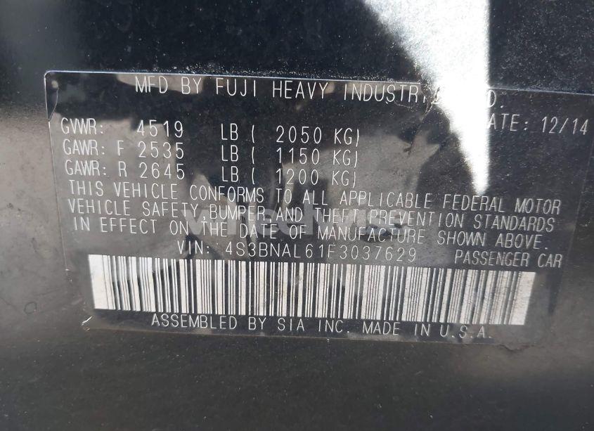 Photo 9 of 2015 Subaru Legacy 2.5I LIMITED (VIN 4S3BNAL61F3037629)