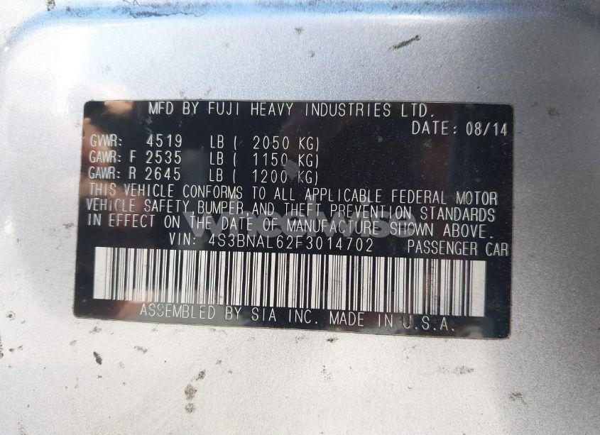 Photo 9 of 2015 Subaru Legacy 2.5I LIMITED (VIN 4S3BNAL62F3014702)