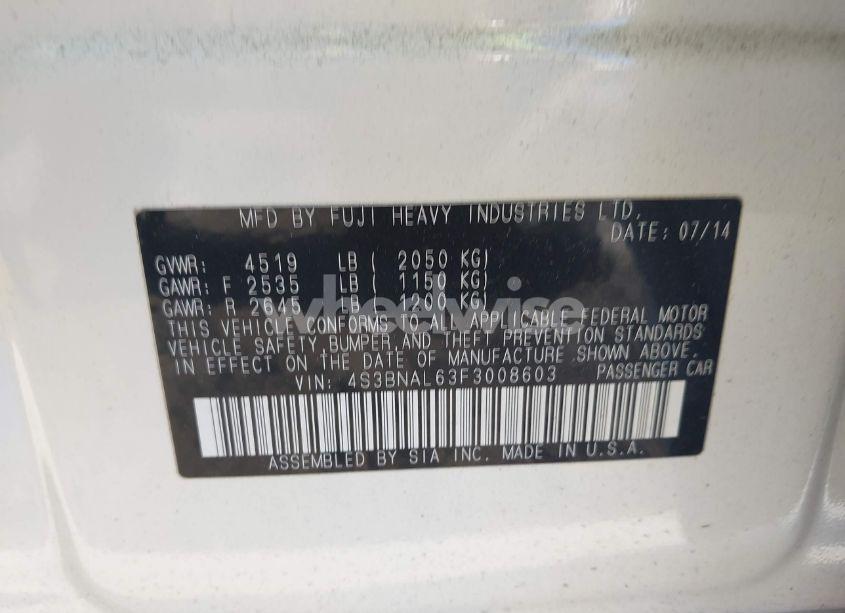 Photo 9 of 2015 Subaru Legacy 2.5I LIMITED (VIN 4S3BNAL63F3008603)