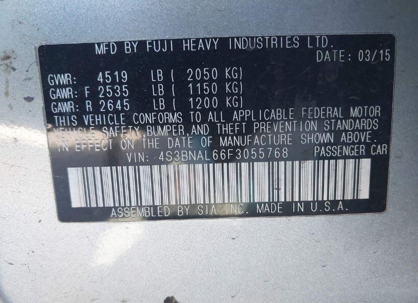 Photo 9 of 2015 Subaru Legacy 2.5I LIMITED (VIN 4S3BNAL66F3055768)