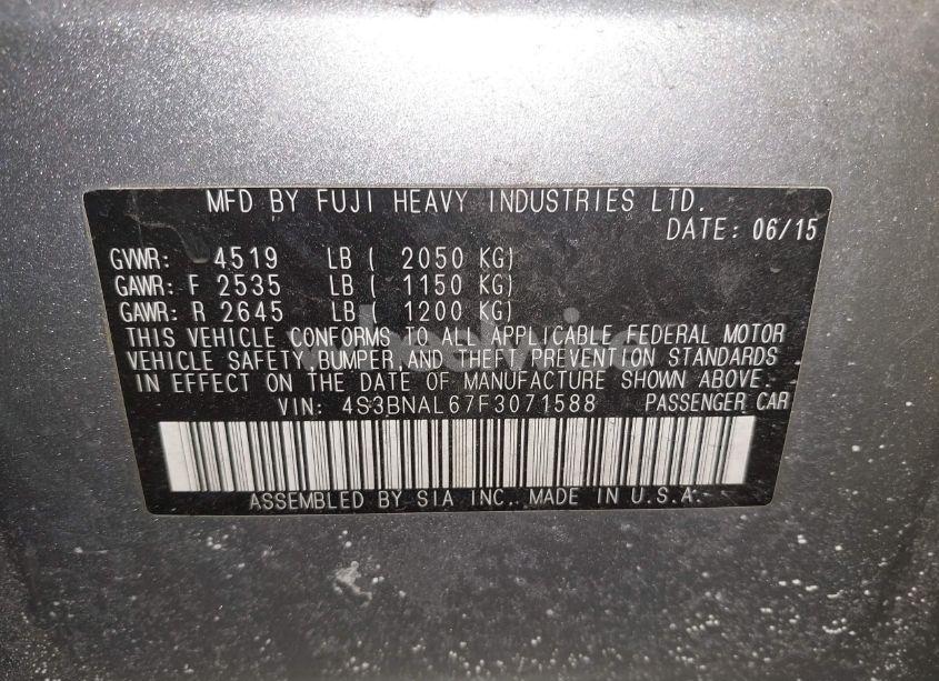 Photo 9 of 2015 Subaru Legacy 2.5I LIMITED (VIN 4S3BNAL67F3071588)