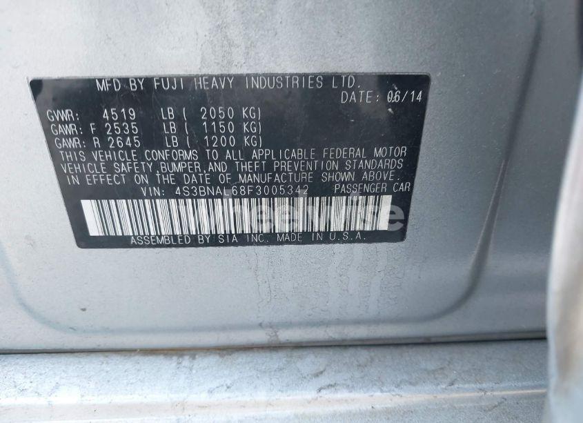 Photo 9 of 2015 Subaru Legacy 2.5I LIMITED (VIN 4S3BNAL68F3005342)