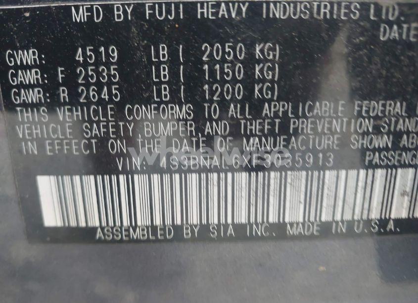 Photo 9 of 2015 Subaru Legacy 2.5I LIMITED (VIN 4S3BNAL6XF3035913)