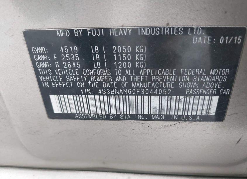 Photo 9 of 2015 Subaru Legacy 2.5I LIMITED (VIN 4S3BNAN60F3044052)