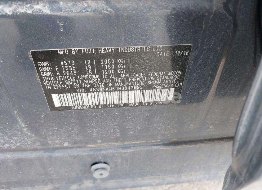 Photo 9 of 2017 Subaru Legacy 2.5I LIMITED (VIN 4S3BNAN60H3043633)