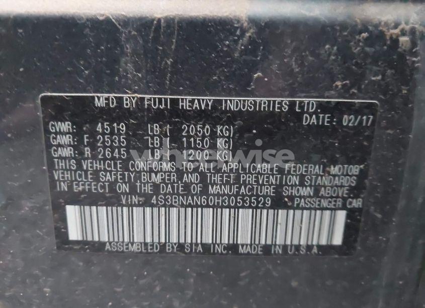 Photo 9 of 2017 Subaru Legacy 2.5I LIMITED (VIN 4S3BNAN60H3053529)