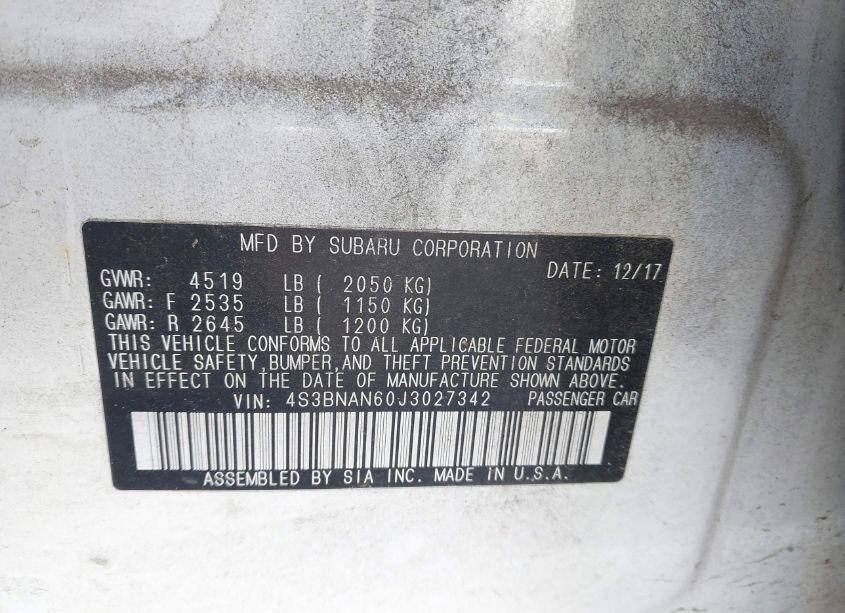 Photo 9 of 2018 Subaru Legacy 2.5I LIMITED (VIN 4S3BNAN60J3027342)