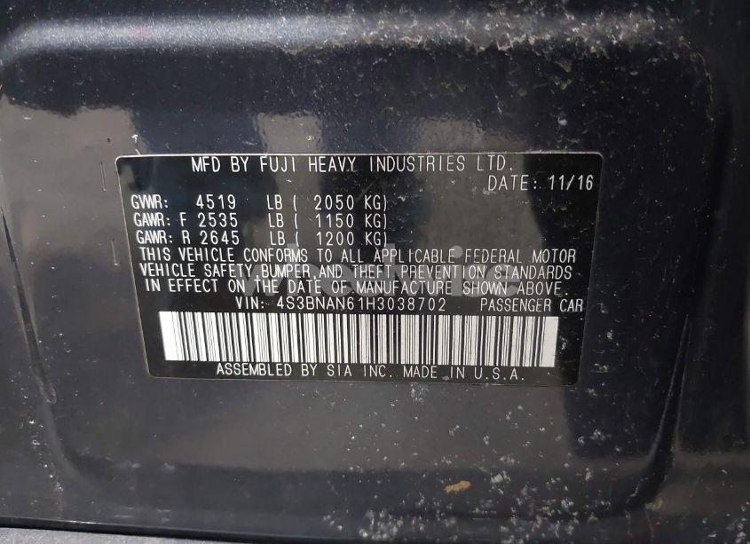 Photo 9 of 2017 Subaru Legacy 2.5I LIMITED (VIN 4S3BNAN61H3038702)